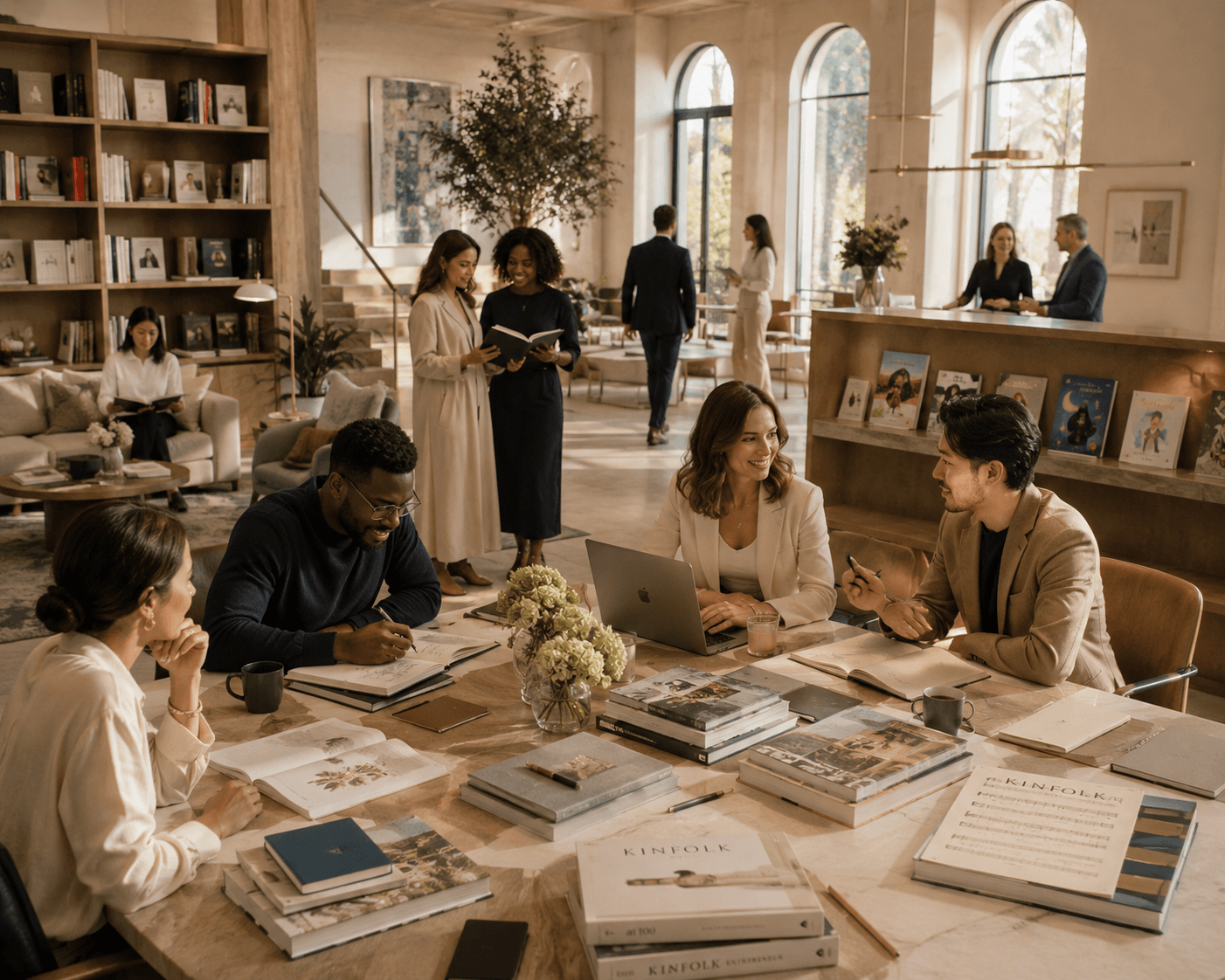 People_collaborating_learning_and_reading_within_Penny_s_Serendipity_House_representing_consultancy_education_and_publishing_under_one_connected_vision