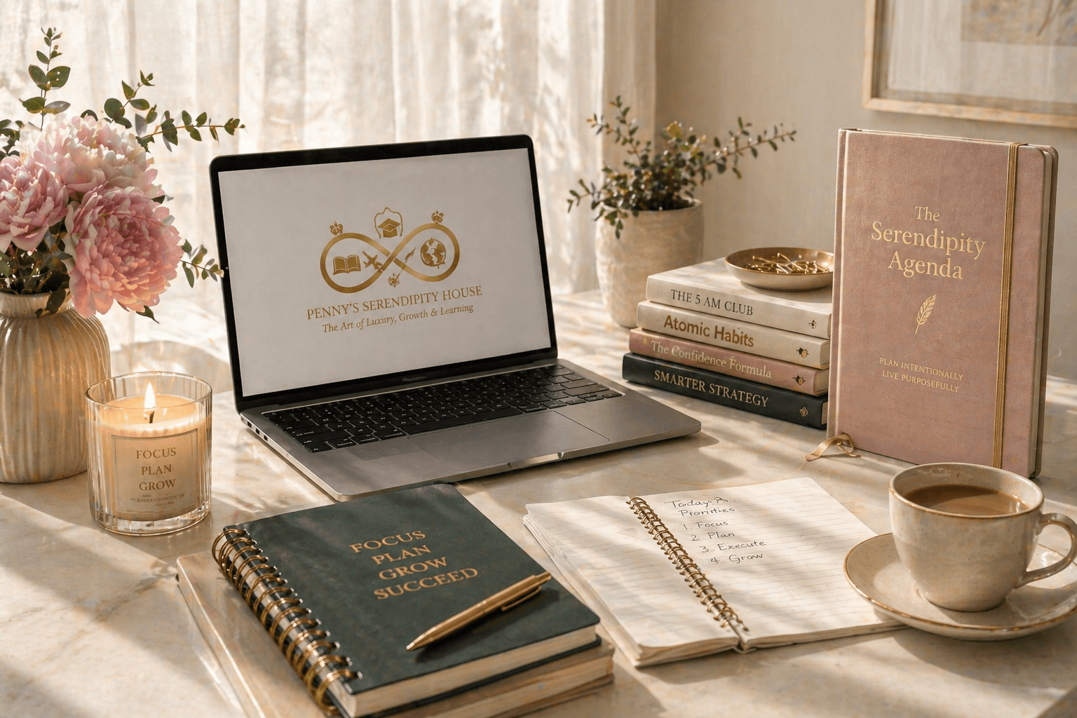 Workspace with planner laptop notebooks and learning resources representing professional development practical education and career growth tools